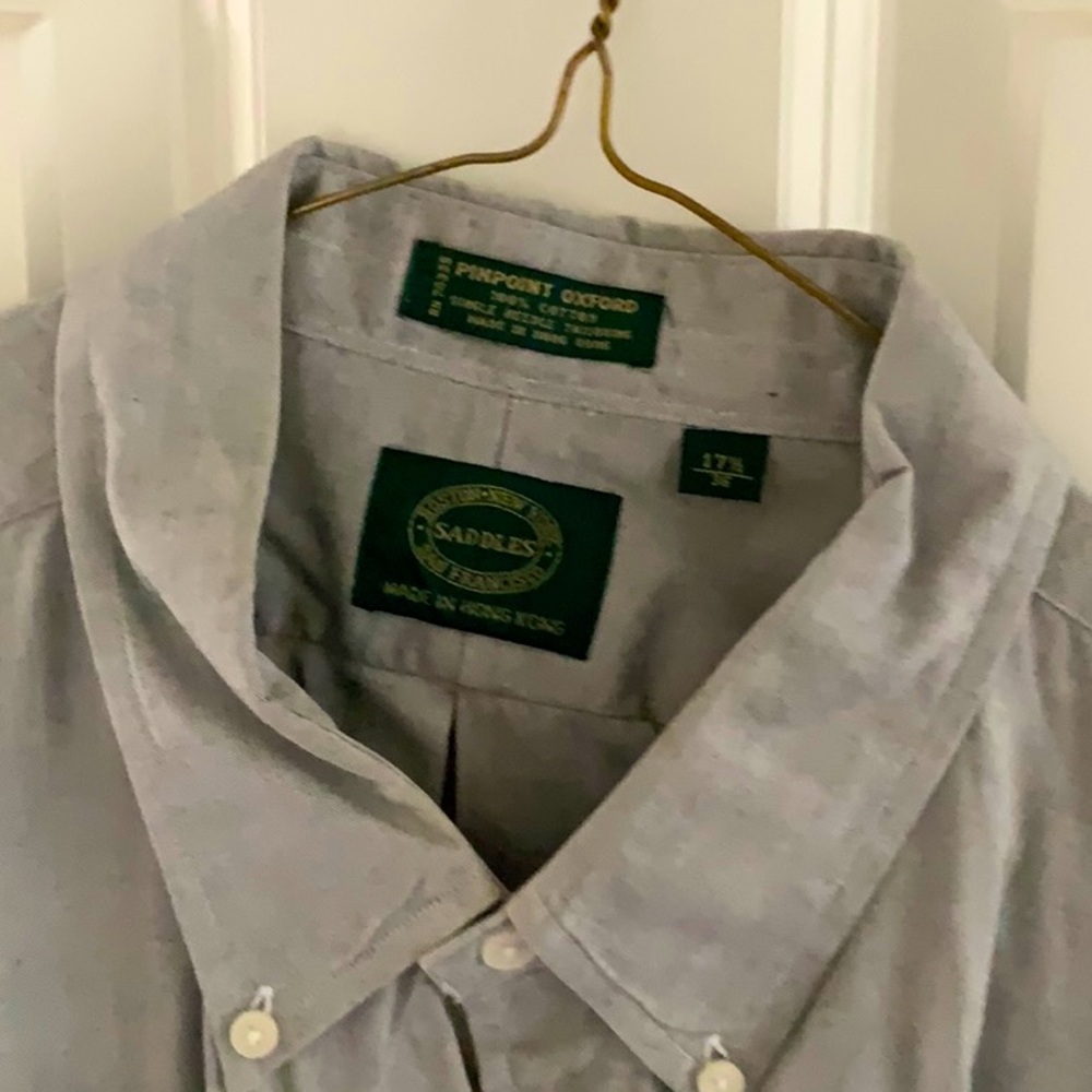Men’s Dress Shirt. Saddles brand. 100% cotton. Gray. Size 17 1/2-36
